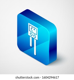 Isometric Temperature and humidity sensor icon isolated on white background. Blue square button. Vector Illustration