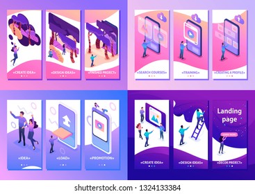Isometric Template app 3D design, learning, content for social network.