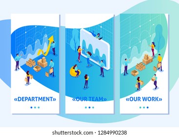 Isometric Template app Bright concept digital procurement, marketing research, teamwork, smartphone apps. Easy to edit and customize.