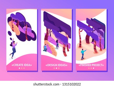 Isometric Template app bright concept of a modern program for creating 3D illustrations, smartphone apps.