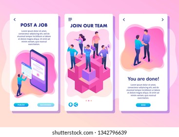 Isometric Template app bright concept join our team, we need professionals, smartphone apps.
