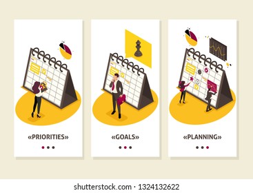 Isometric Template app business plan for the near future for businessmen, teamwork, smartphone apps.