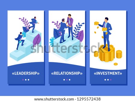 Isometric Template app Businessman Big businessman looks down at the city, the concept of power, smartphone apps.