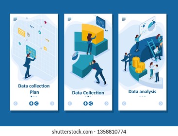Isometric Template app Businessmen make a report on digital marketing, smartphone apps.
