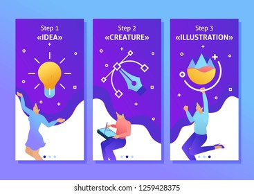 Isometric Template app concept girl designer works, draws, dreams, creates design. Freelancer illustrator, smartphone apps. Easy to edit and customize.