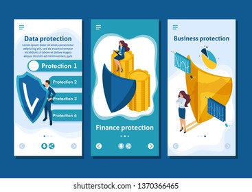 Isometric Template app concept how to ensure full safety of your business, lawyer girl, smartphone apps.
