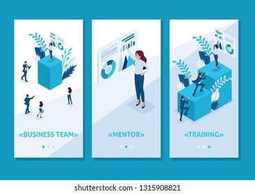 Isometric Template app concept mentorship and its impact on business success, smartphone apps.