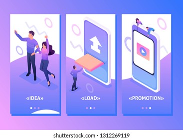 Isometric Template app Content creation for social networks, video development and promotion, smartphone apps.