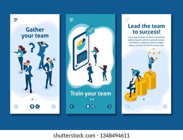 Isometric Template app The success of a good business team, concept banner, smartphone apps