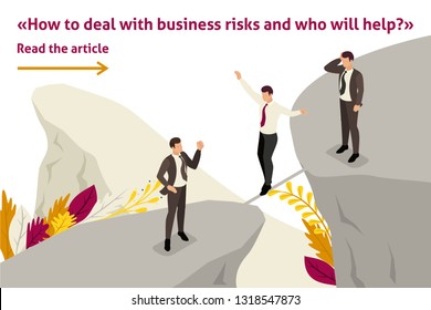 Isometric Template banner article fear and overcoming risks in business.