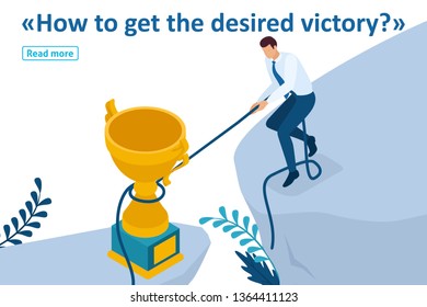 Isometric Template banner article Reaching the goal in any way, get the victory.