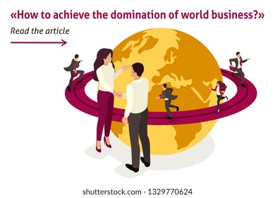 Isometric Template banner article world business domination, big business agreement