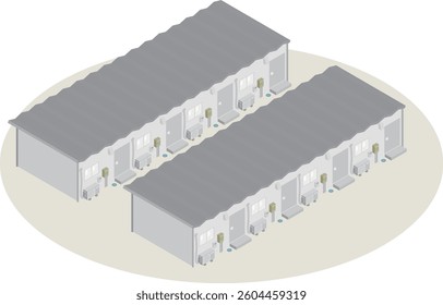 Isometric temporary housing building image material