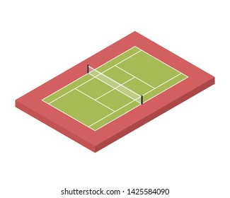 Isometric Tennis  Court With Net Vector