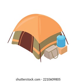 Isometric Tent At Camp For Refugees Or Homeless People 3d Vector Illustration