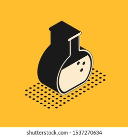 Isometric Test tube and flask - chemical laboratory test icon isolated on yellow background.  Vector Illustration