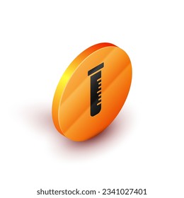 Isometric Test tube and flask chemical laboratory test icon isolated on white background. Laboratory glassware sign. Orange circle button. Vector