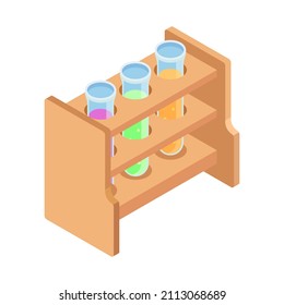 Isometric test tube rack with flat rounded cartoon style isolated on white background