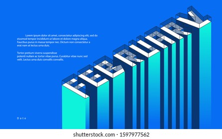 isometric text background with blue gradient 02