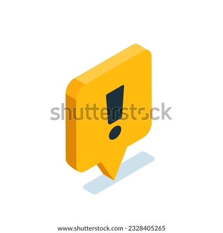 isometric text bubble icon in black on white background with exclamation icon, important message or alert