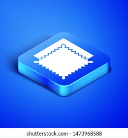 Isometric Textile fabric roll icon isolated on blue background. Roll, mat, rug, cloth, carpet or paper roll icon. Blue square button. Vector Illustration