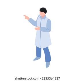Isometric textile factory production composition with isolated personnel member in uniform on blank background vector illustration