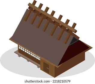 Isometric Thatched Roof House Illustration