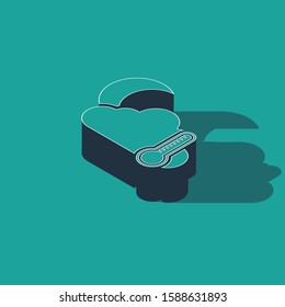 Isometric Thermometer and cloud with moon icon isolated on green background.  Vector Illustration