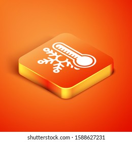 Isometric Thermometer with snowflake icon isolated on orange background.  Vector Illustration