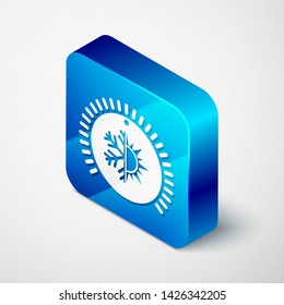 Isometric Thermostat icon isolated on white background. Temperature control. Blue square button. Vector Illustration