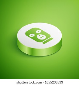 Isometric Thief mask icon isolated on green background. Bandit mask, criminal man. White circle button. Vector.