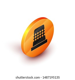 Isometric Thimble for sewing icon isolated on white background. Orange circle button. Vector Illustration