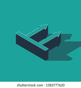 Isometric This side up icon isolated on green background. Two arrows indicating top side of packaging. Cargo handled so these arrows always point up.  Vector Illustration