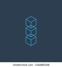 Isometric three blocks or cubes. Isometric cubes for 3d designing. Mathematical object with three-dimensional effect. Stock Vector illustration isolated on white background.