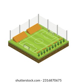 Isometric three dimensional football field with stadium