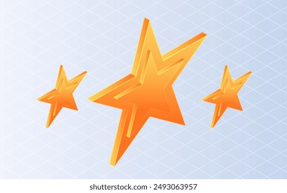 Isometric three yellow stars on white background.