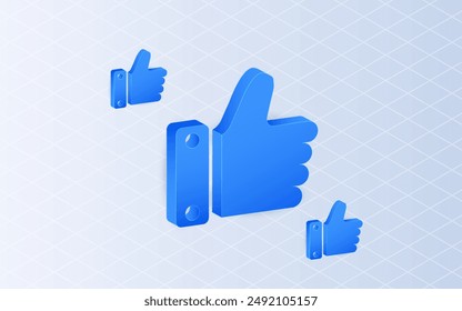 Isometric thumb up hand gesture on white background. Like symbol concept