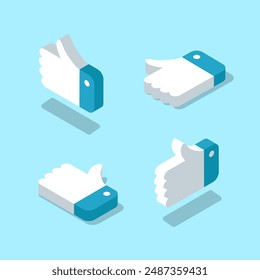 Isometric Thumbs up icon set. Vector Like symbol for social media