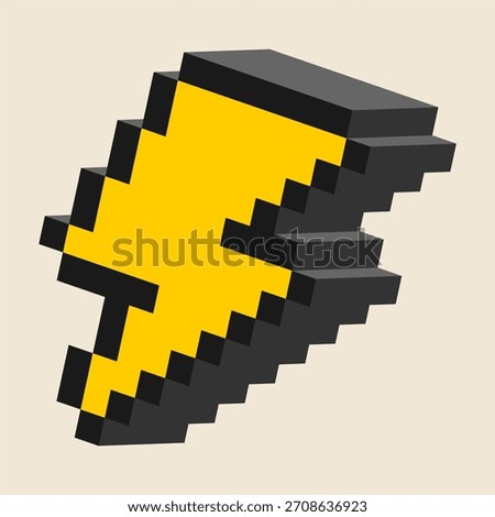 Isometric Thunder in Retro. Retro isometric thunder bolt made of pixel-style cubes in vintage game aesthetic with bold shading