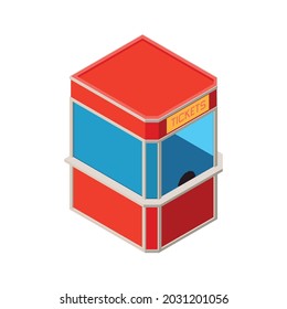 Isometric Ticket Booth Building Icon On White Background Vector Illustration