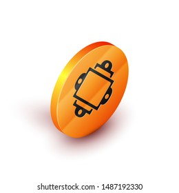 Isometric Ticket icon isolated on white background. Amusement park. Orange circle button. Vector Illustration
