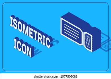 Isometric Ticket icon isolated on blue background.  Vector Illustration