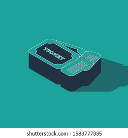 Isometric Ticket icon isolated on green background.  Vector Illustration