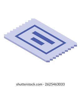 Isometric ticket icon symbolizing entry to events, travel, or entertainment, featuring a light purple design with distinct markings