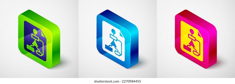 Isometric Tile flowchart for program design or process management plan icon isolated on grey background. Block diagram. Square button. Vector