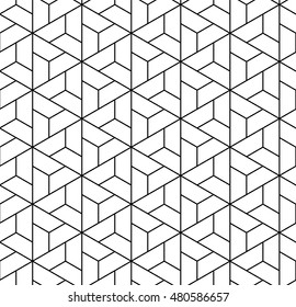 Isometric tiling pattern, islamic geometric art, monochrome background, vector illustration