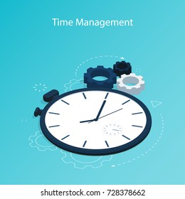 Isometric Time Management Gear Flat Vector