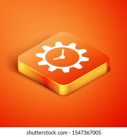 Isometric Time Management icon isolated on orange background. Clock and gear sign.  Vector Illustration