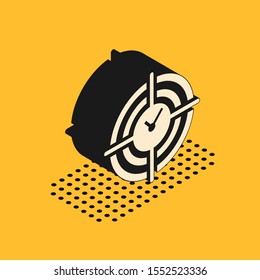Isometric Time Management icon isolated on yellow background. Clock and gear sign. Productivity symbol.  Vector Illustration