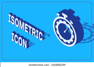 Isometric Time Management icon isolated on blue background. Clock and gear sign. Productivity symbol.  Vector Illustration